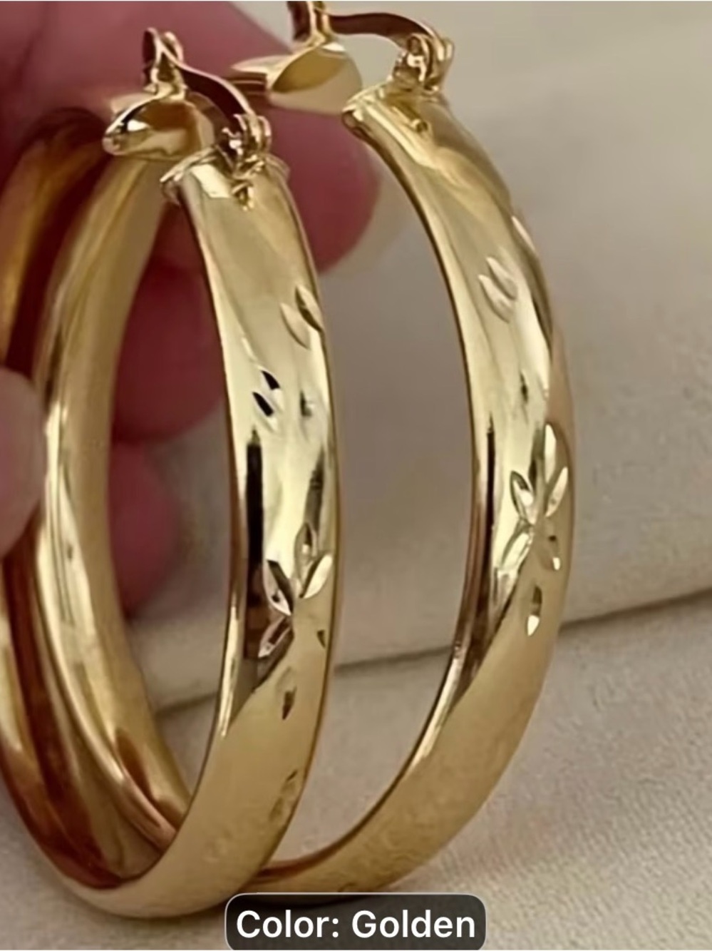 Golden Hoop Earrings with Floral Engraving - Women Jewelry